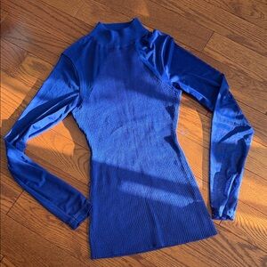 New Look Royal Blue Ribbed Mock Neck Long Sleeve Top